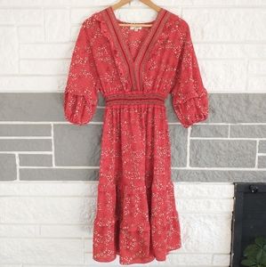 Max Studio Red Floral Tiered Dress